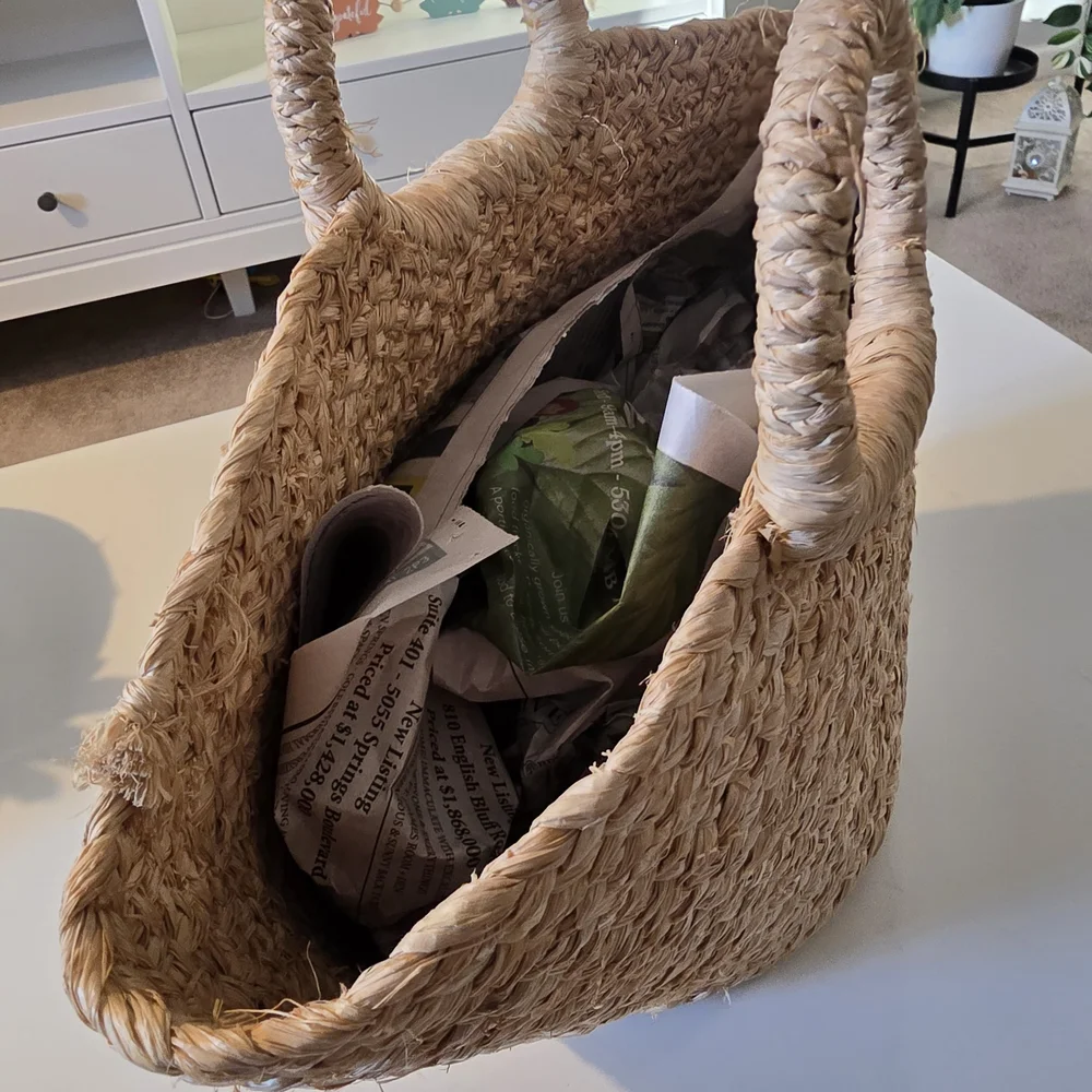 Woven Straw Tote Bag in Natural Tan - Women Bags - Picture 3 of 5